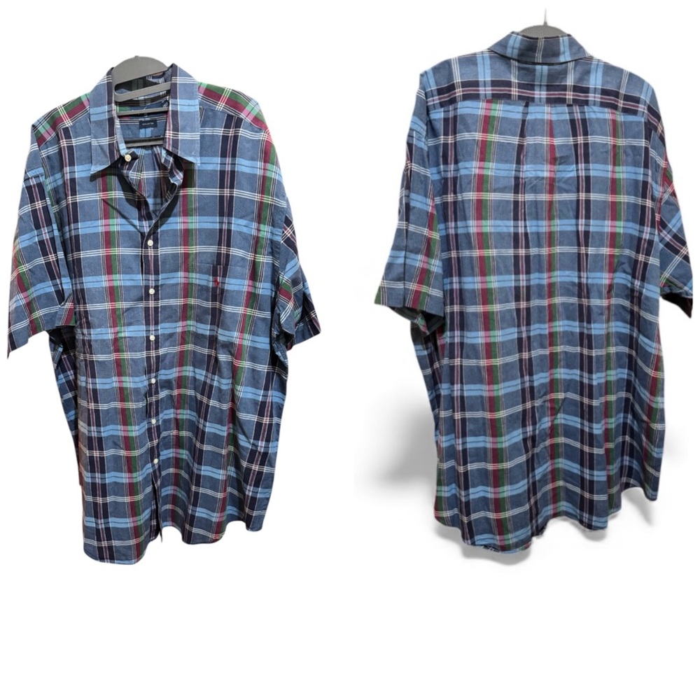 Men's Vintage Ralph Lauren Short Sleeve Blue/Green/Red Plaid Shirt 2XLT